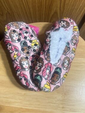 Disney Pink Princess Face Plush Kids Slippers with White Lining